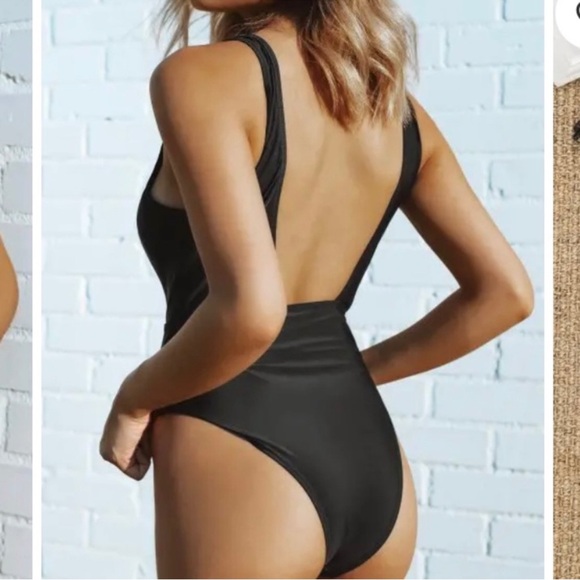 ZAFUL Plunging High Cut Swimsuit Black Size Small One piece Bathing suit Sexy - Picture 2 of 16